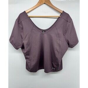 Women's Plus Size 2X Under Armour‎ Gray Cropped Performance Top Short Sleeve